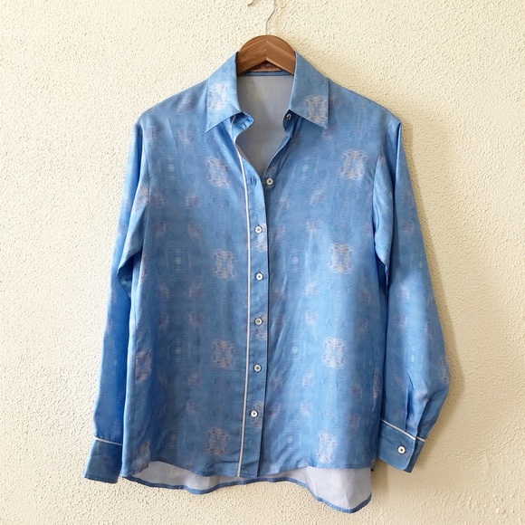 Maggie Marilyn The Hang Ten Printed Button-Down Silk Shirt 2 - Picture 2 of 5